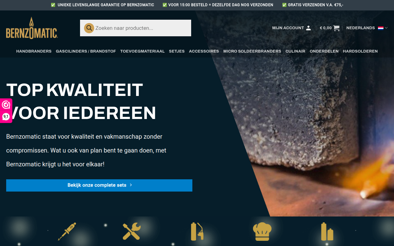 Screenshot van bernzomatic.nl