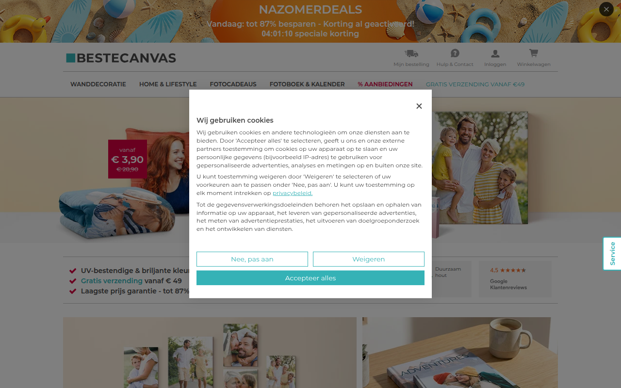 Screenshot van bestecanvas.nl