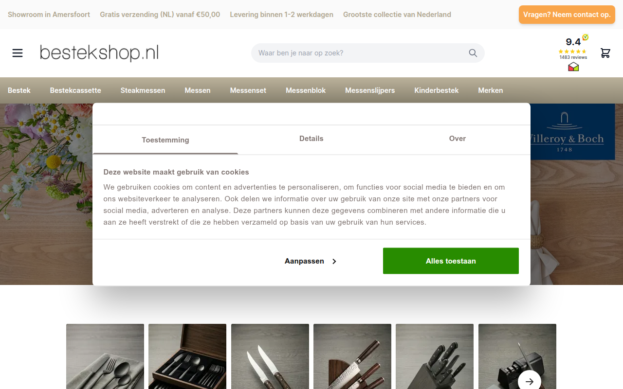 Screenshot van bestekshop.nl