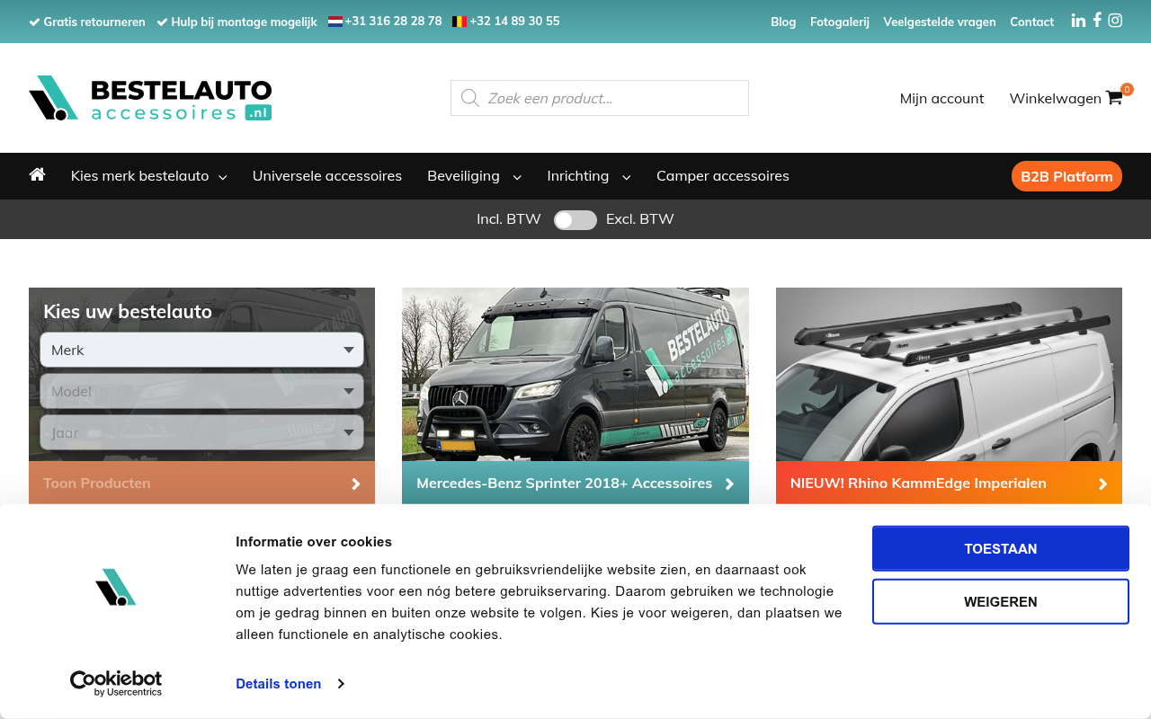 Screenshot van bestelauto-accessoires.nl