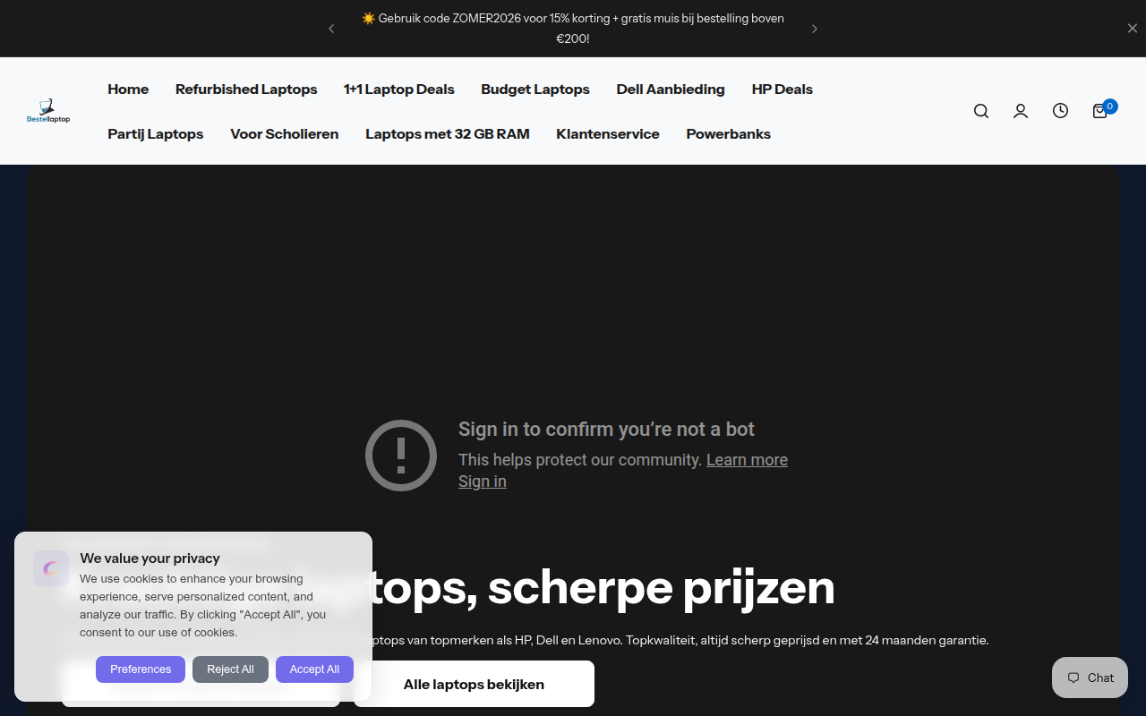 Screenshot van bestellaptops.nl