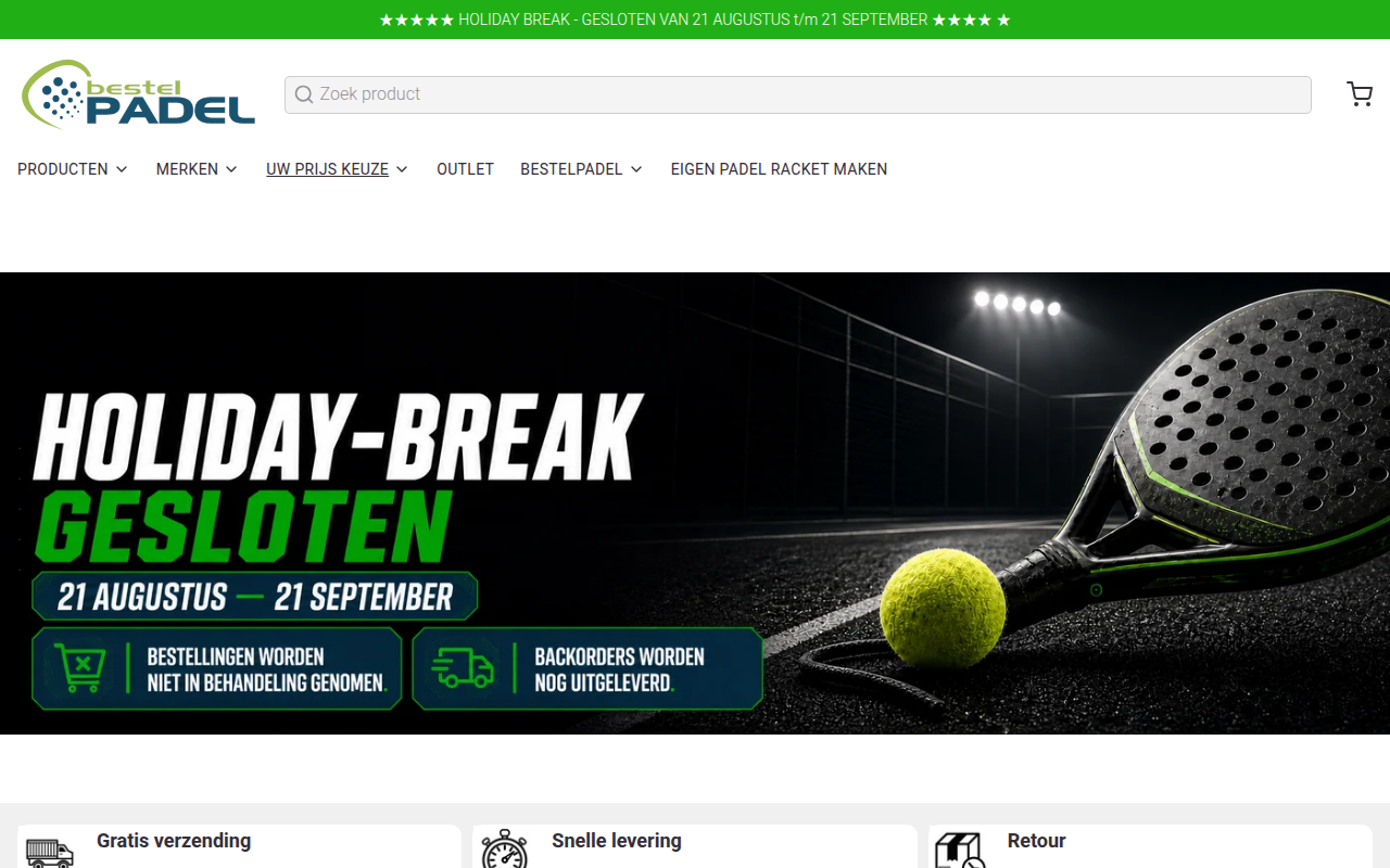 Screenshot van bestelpadel.nl