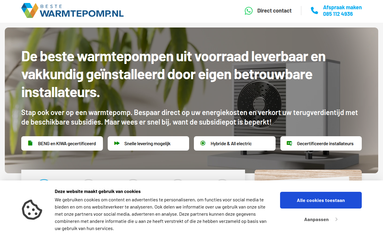 Screenshot van bestewarmtepomp.nl
