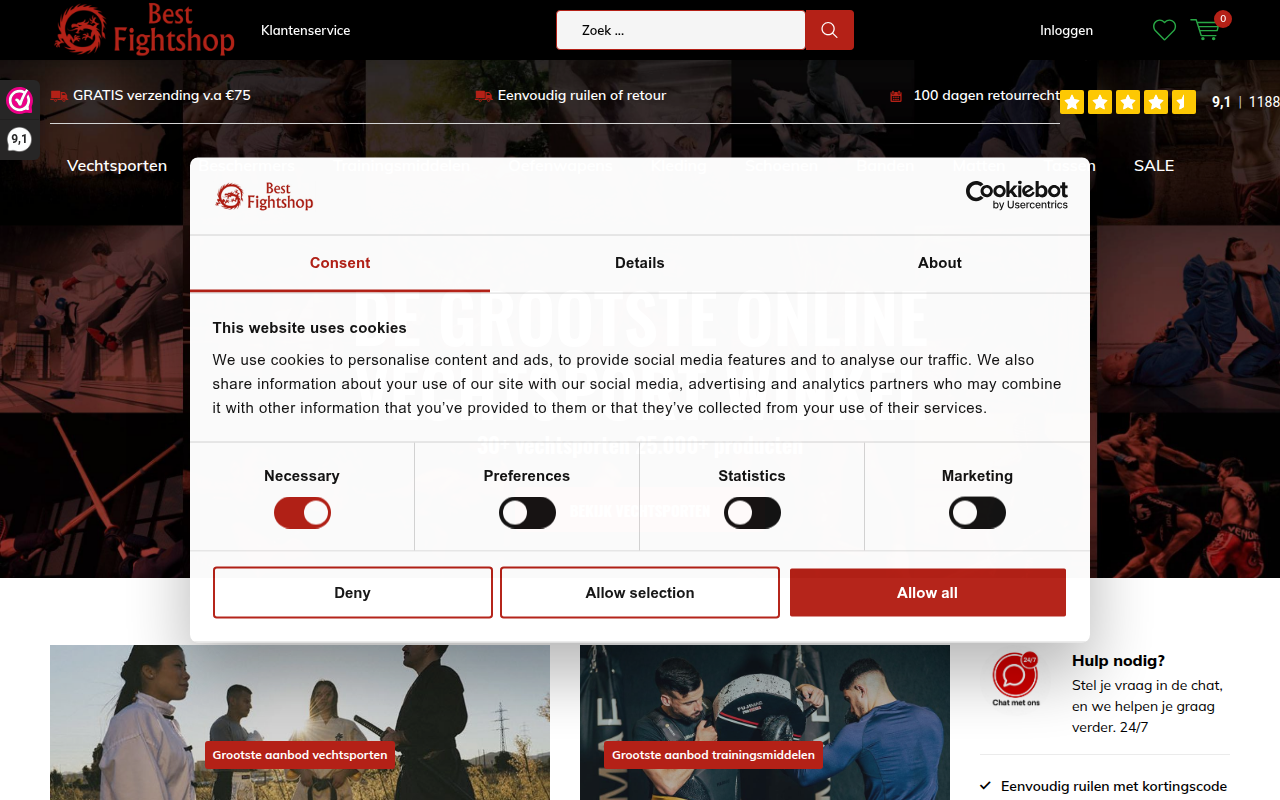 Screenshot van bestfightshop.nl