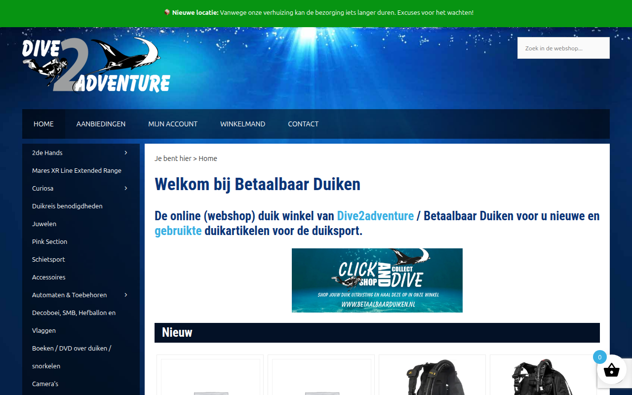 Screenshot van betaalbaarduiken.nl