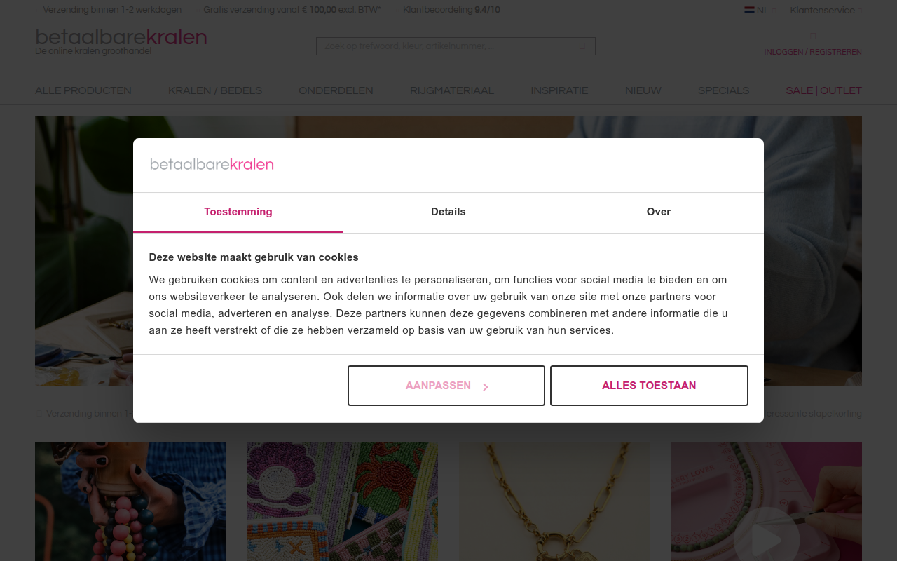 Screenshot van betaalbarekralen.nl