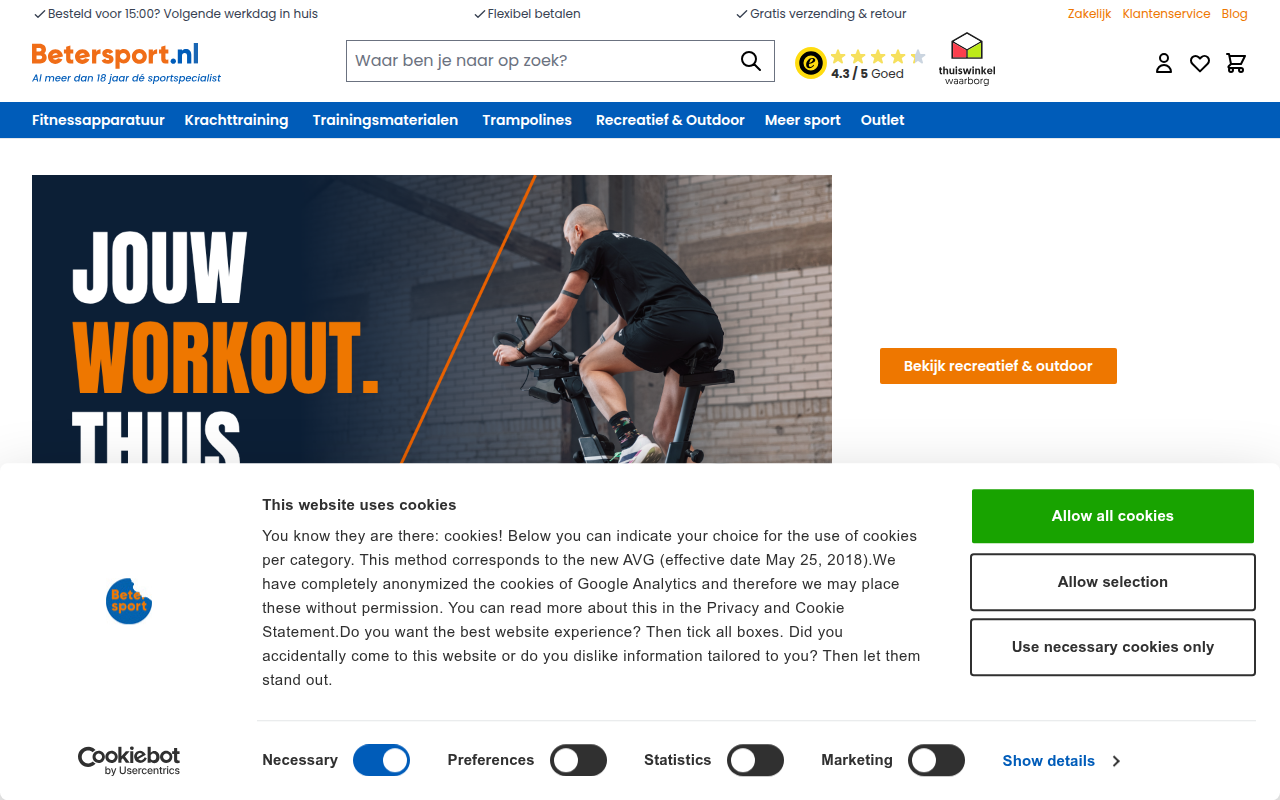 Screenshot van betersport.nl