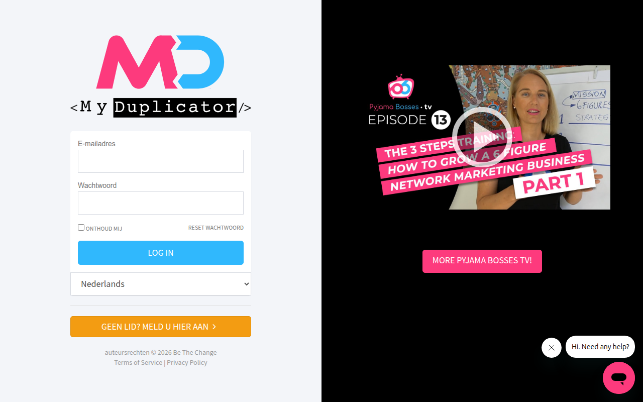 Screenshot van bethechange.myduplicator.com