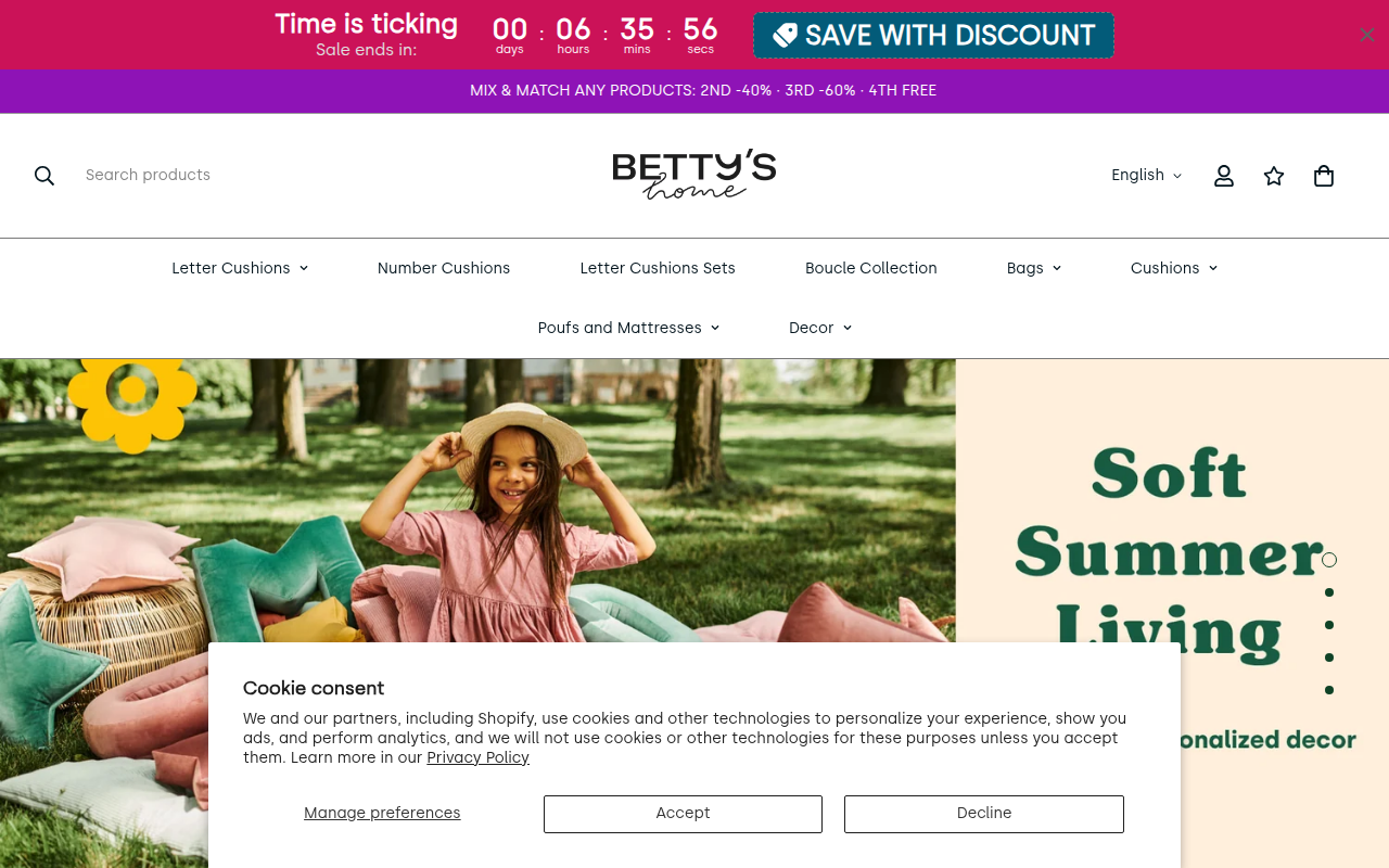 Screenshot van bettyshome.com
