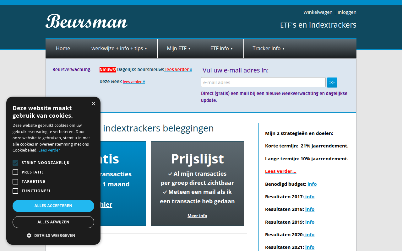 Screenshot van beursman.nl