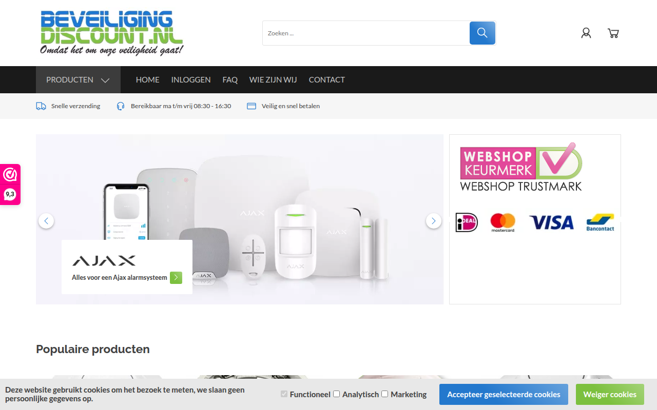 Screenshot van beveiligingdiscount.nl