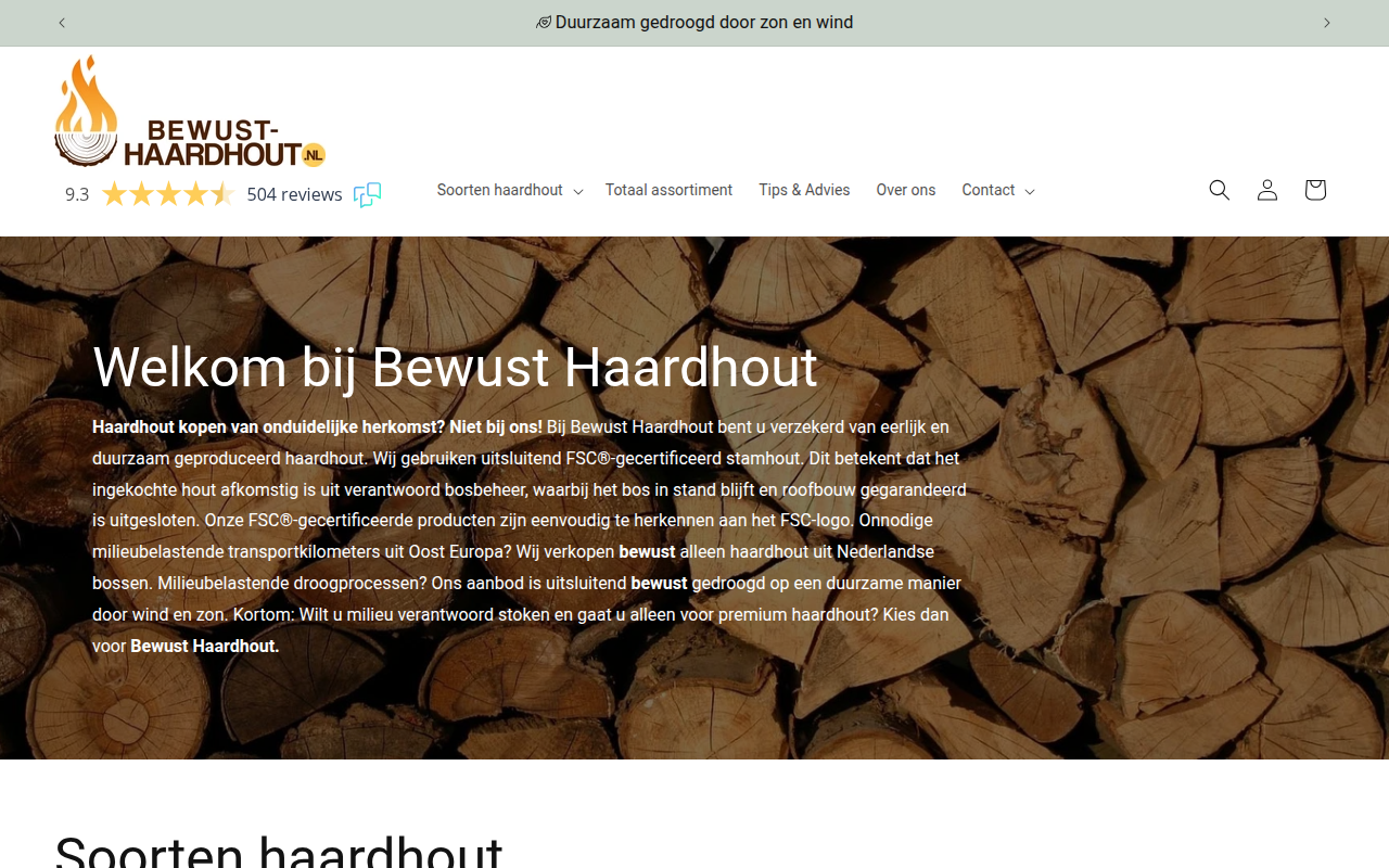 Screenshot van bewust-haardhout.nl