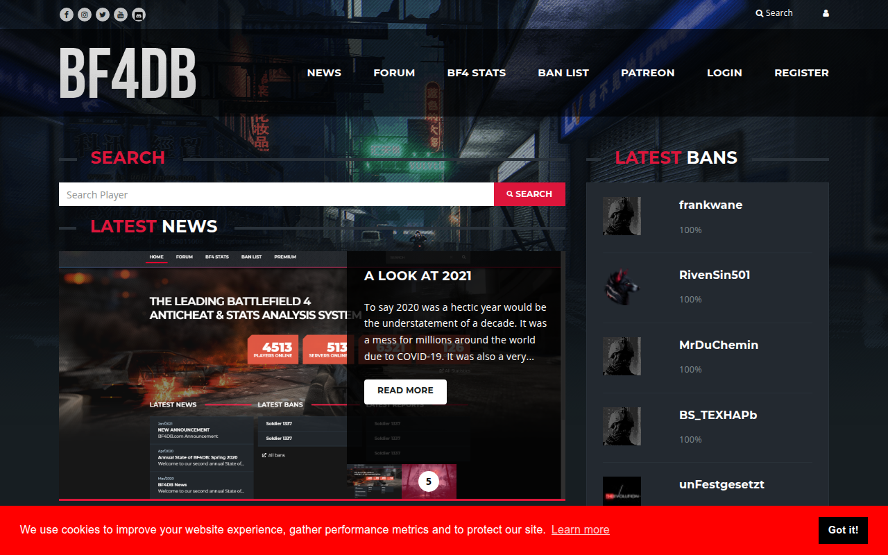 Screenshot van bf4db.com