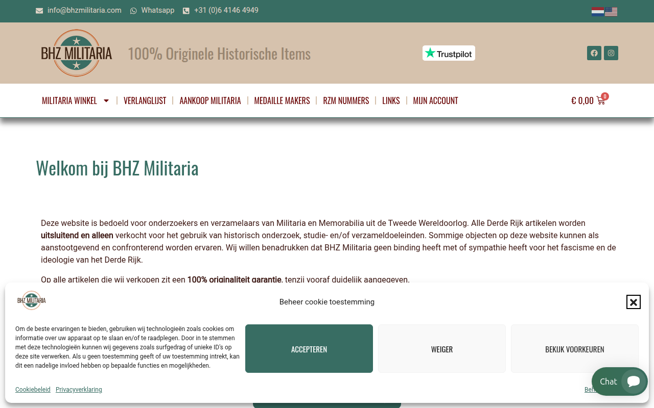 Screenshot van bhzmilitaria.com