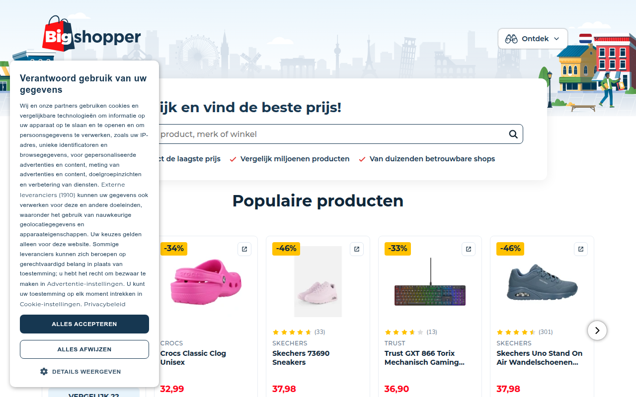 Screenshot van bigshopper.nl