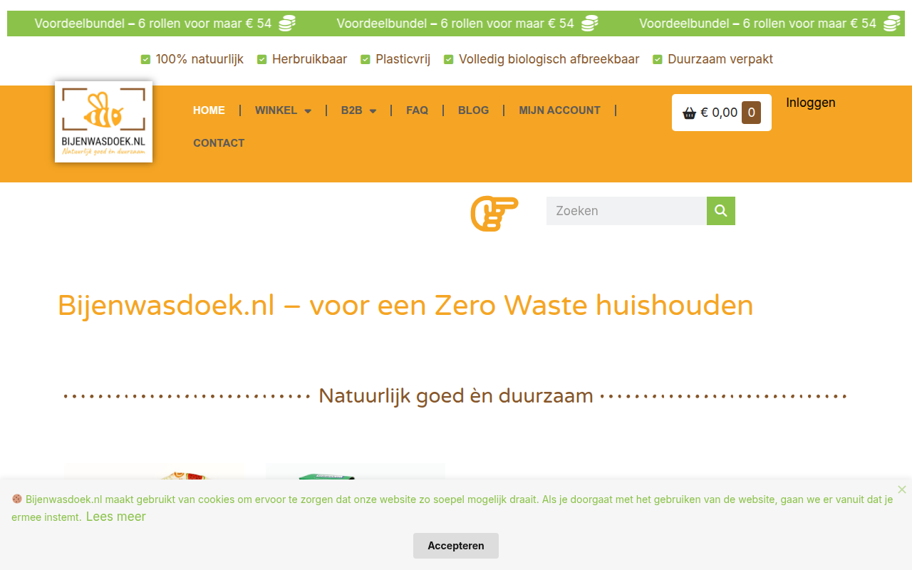 Screenshot van bijenwasdoek.nl