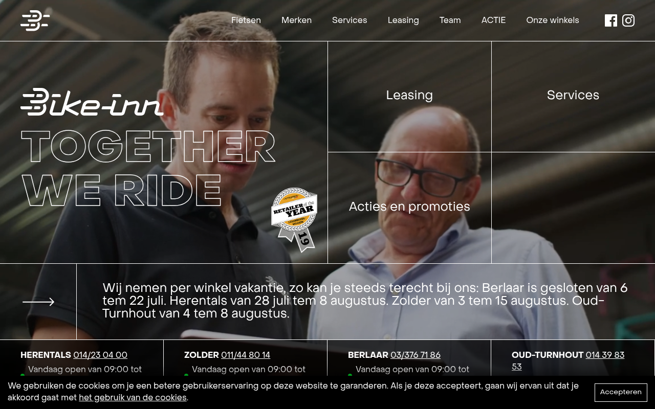 Screenshot van bike-inn.be