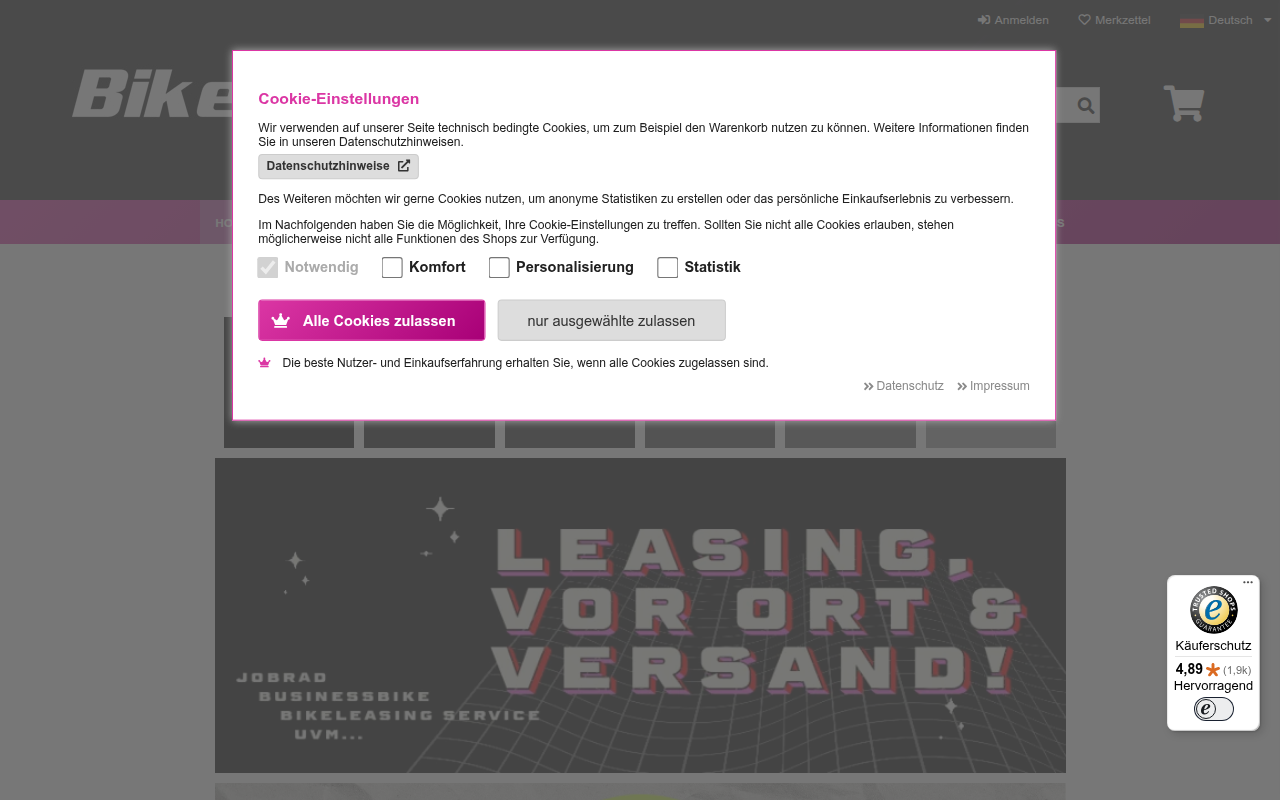 Screenshot van bike-onlineshop.de