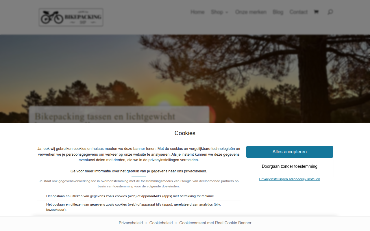 Screenshot van bikepackingshop.nl