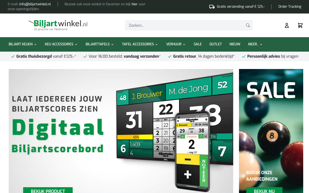 Screenshot van biljartwinkel.nl