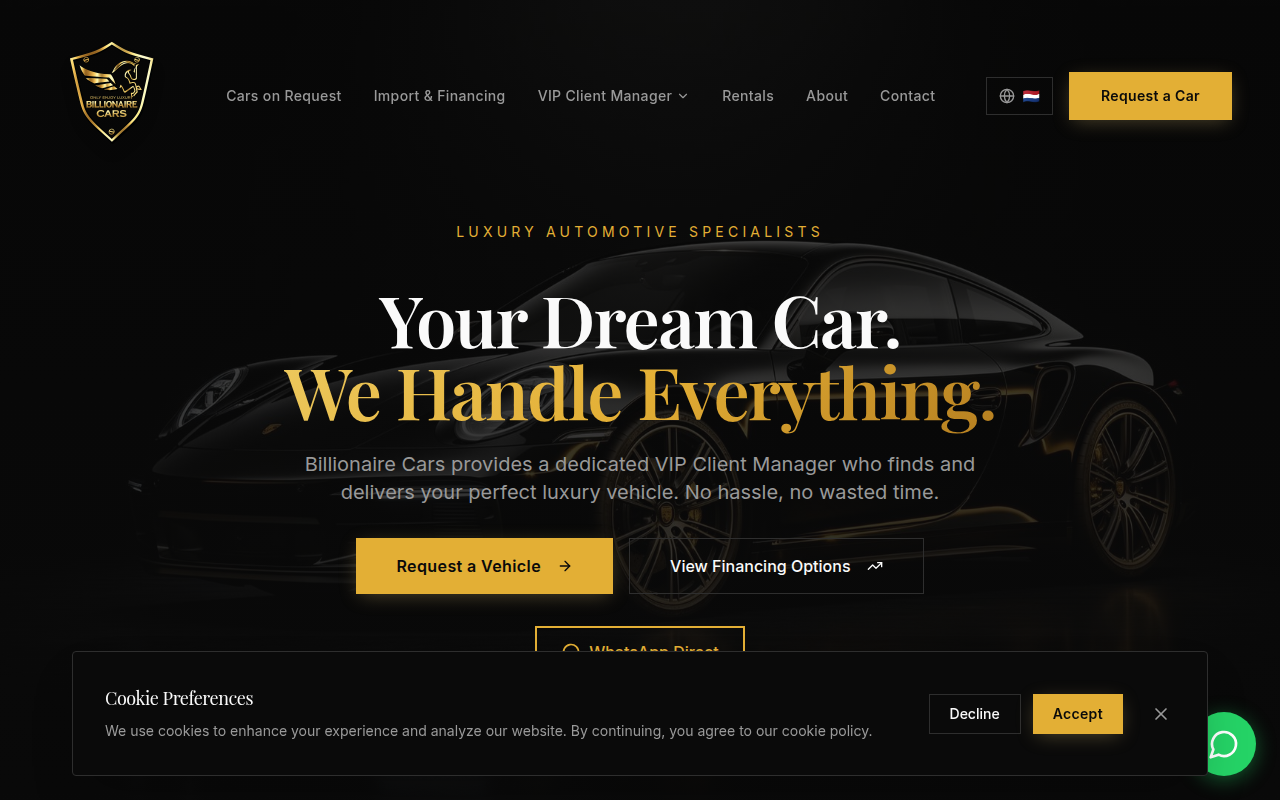 Screenshot van billionairecars.nl