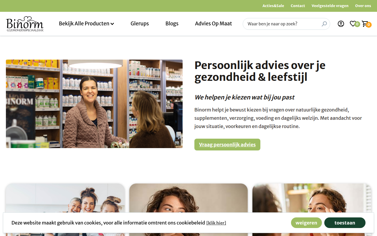 Screenshot van binorm.nl