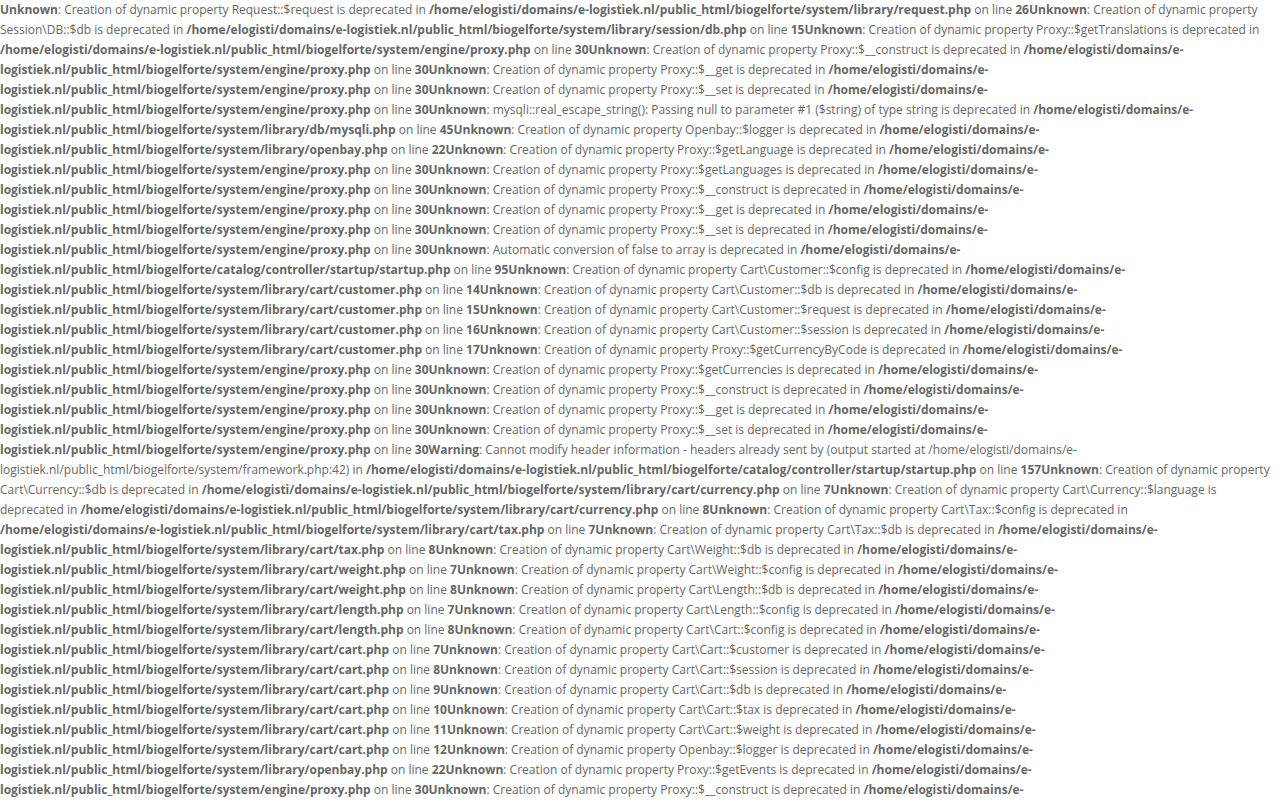 Screenshot van biogelforte.e-logistiek.nl