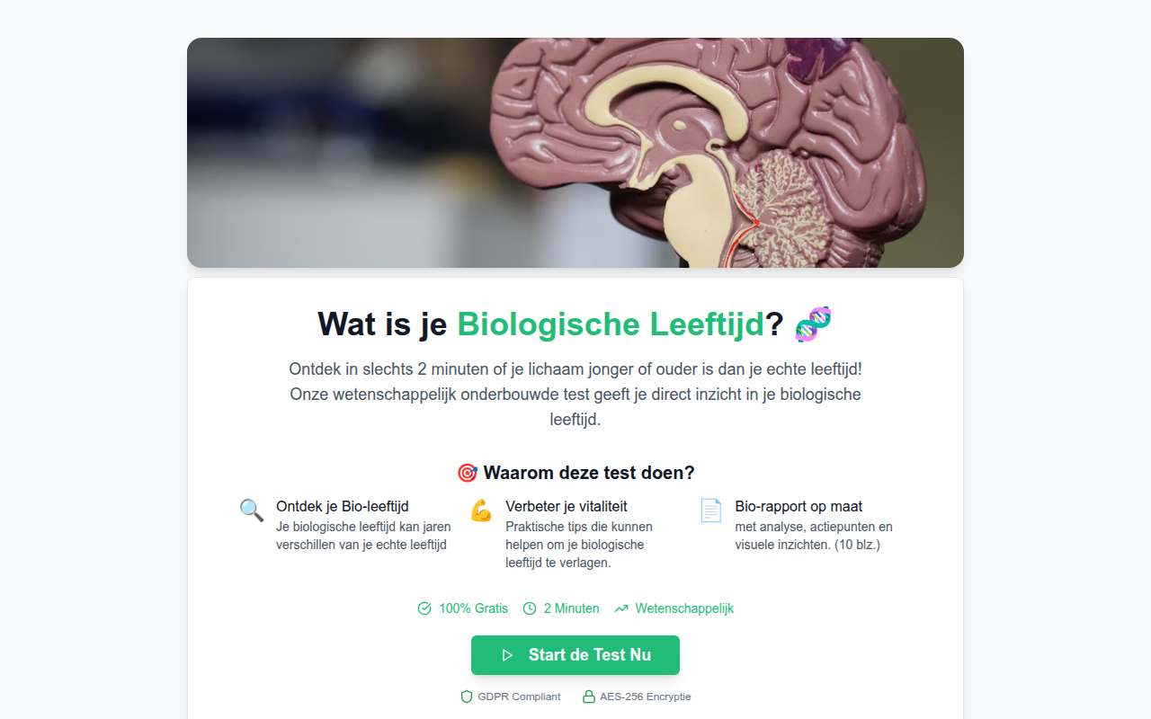 Screenshot van bioleeftijdtest.nl