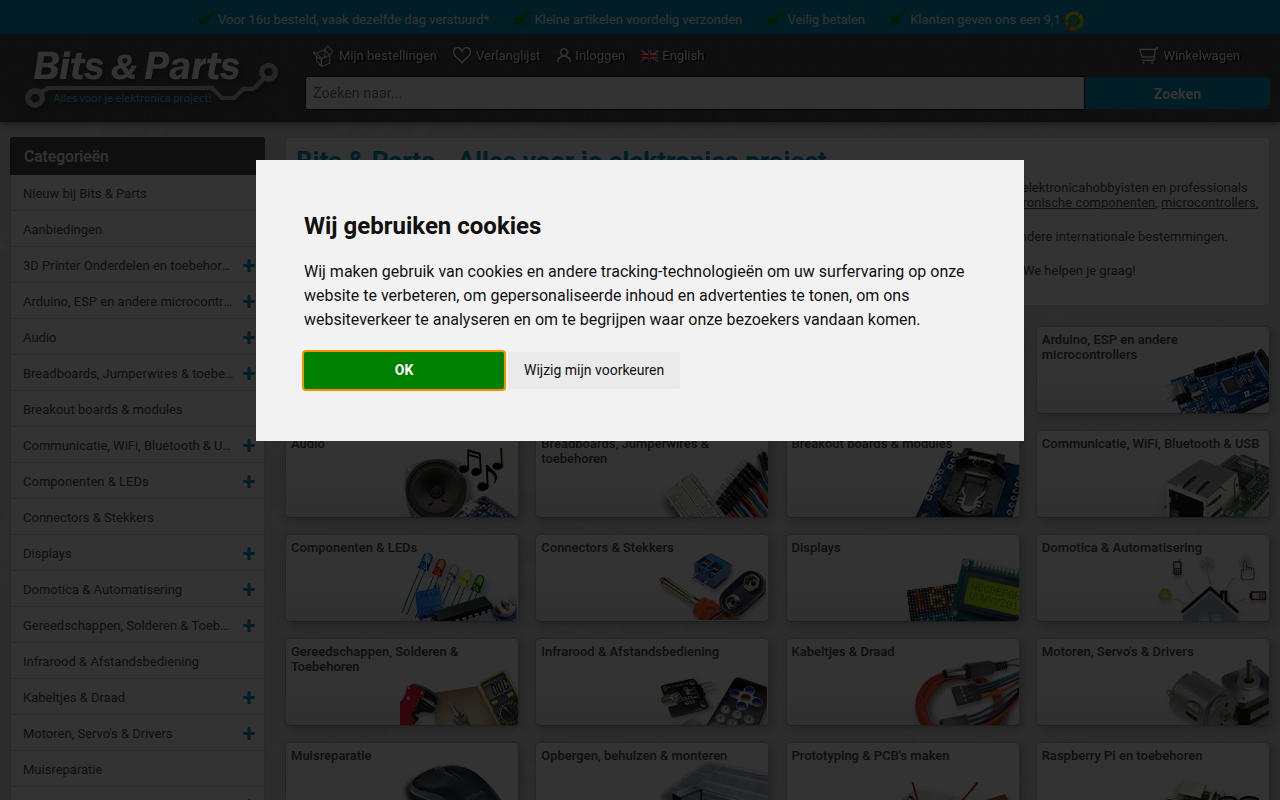 Screenshot van bitsandparts.nl