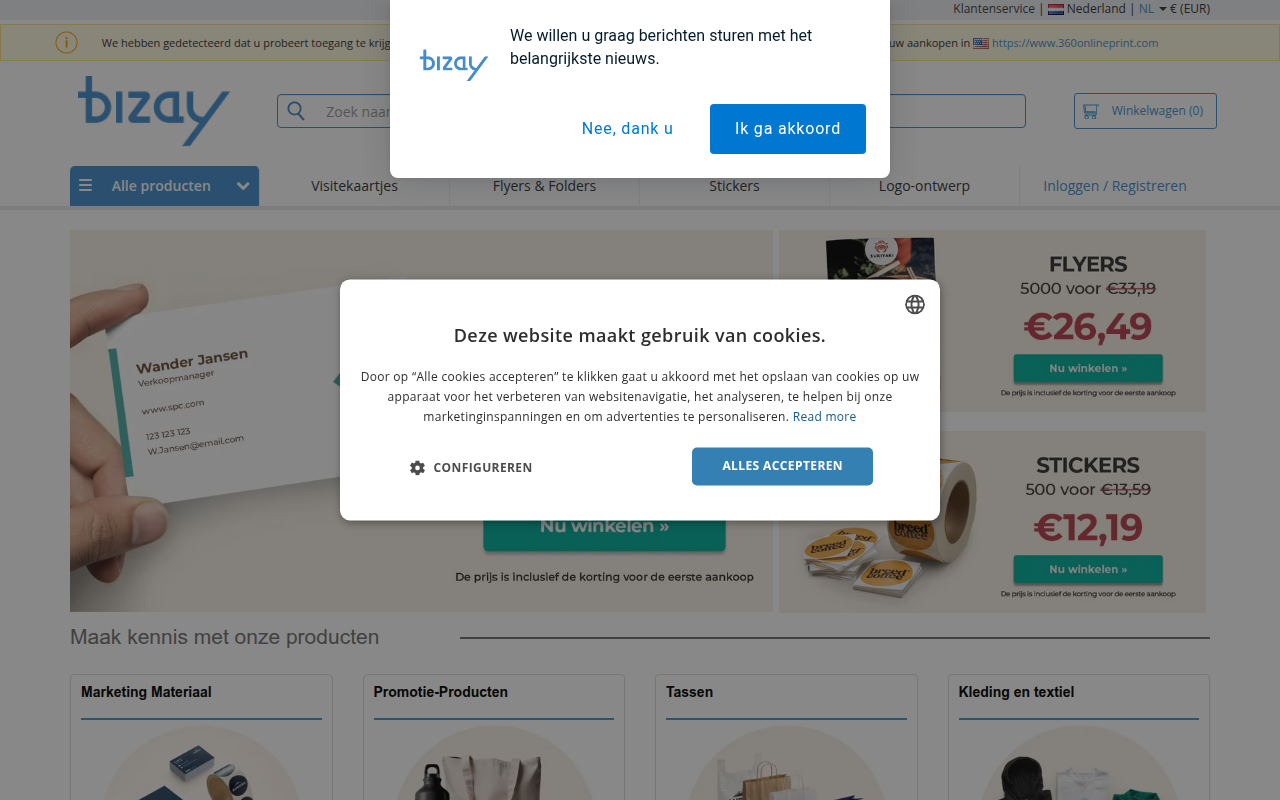 Screenshot van bizay.nl