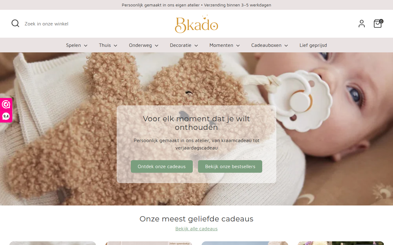 Screenshot van bkado.nl