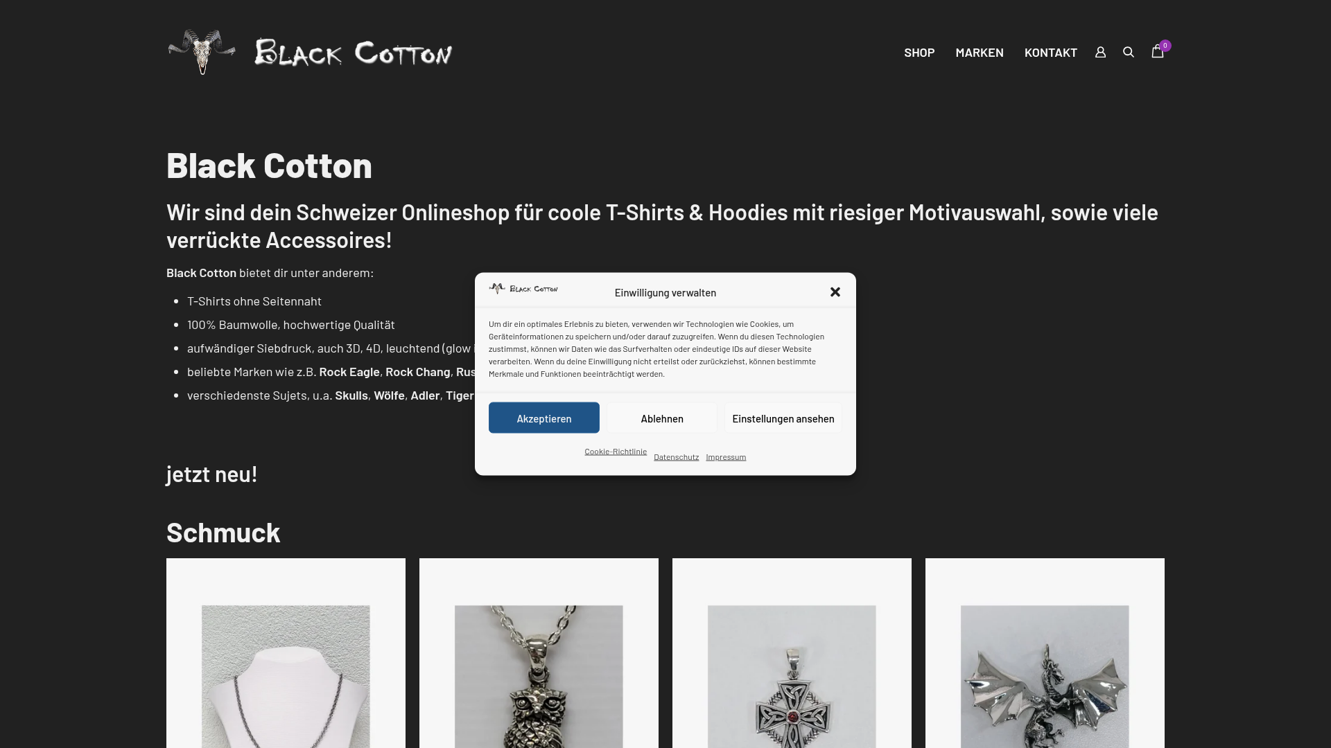 Screenshot van blackcotton.ch