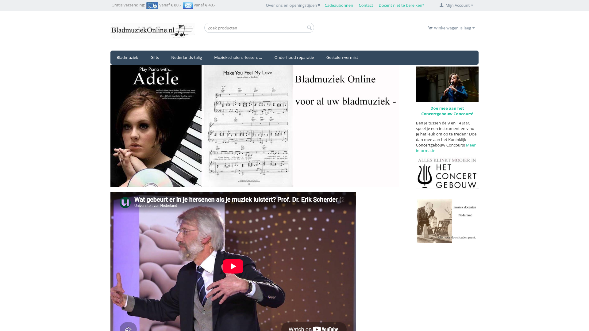 Screenshot van bladmuziekonline.nl