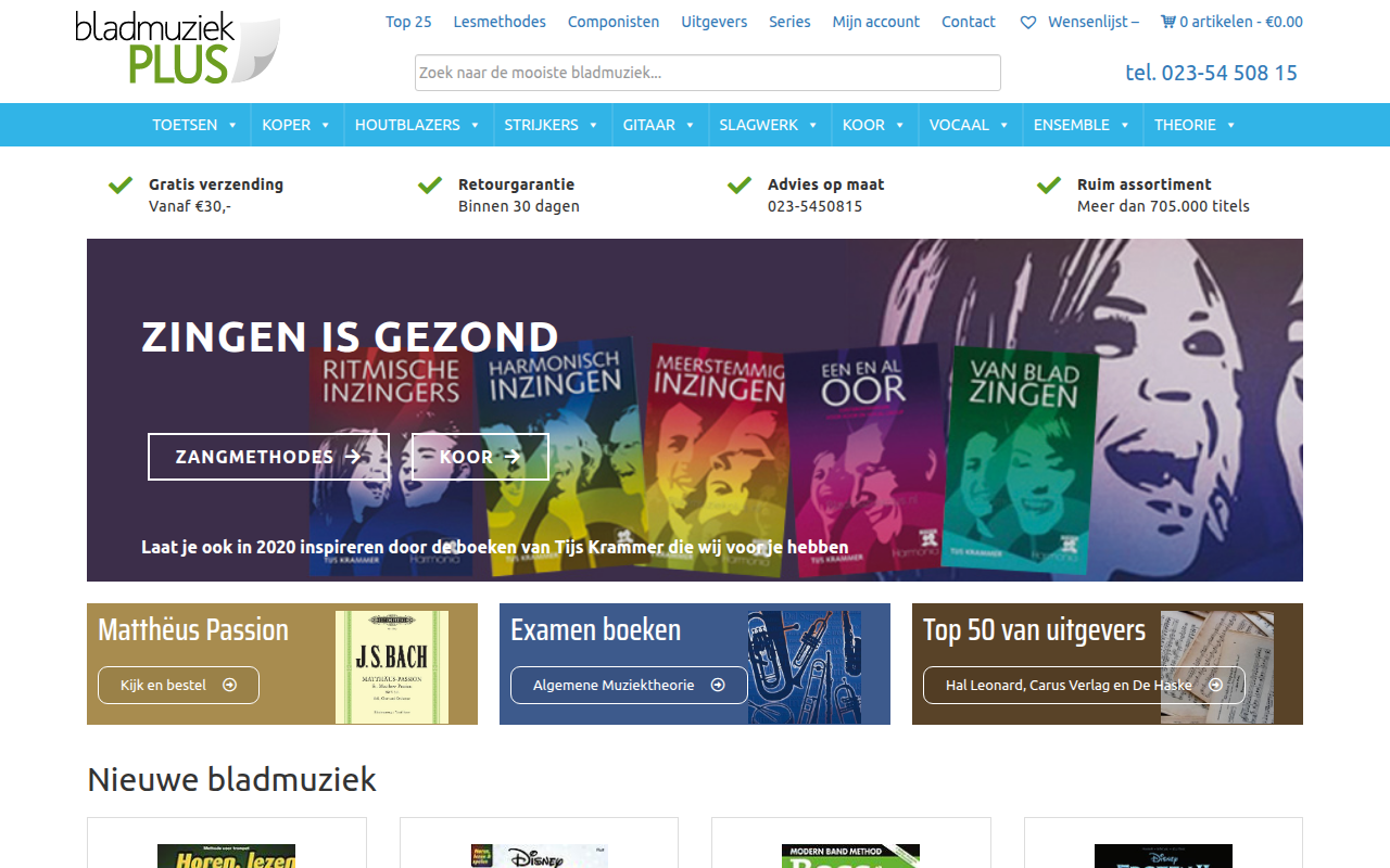 Screenshot van www.bladmuziekplus.nl