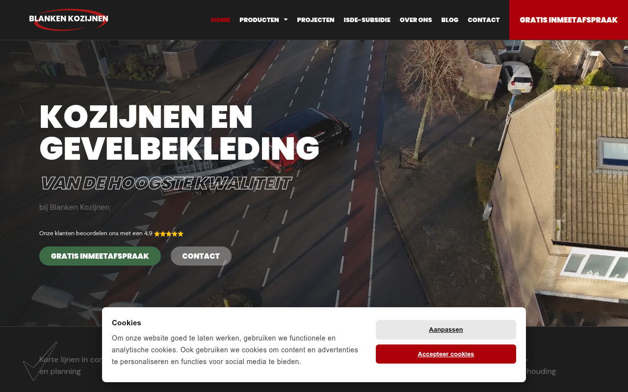 Screenshot van blankenkozijnen.nl