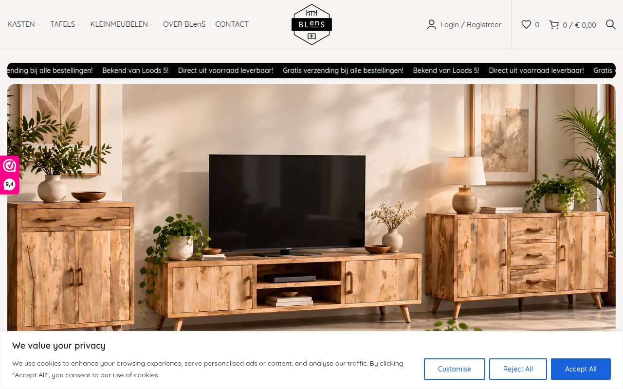Screenshot van blens-furniture.nl