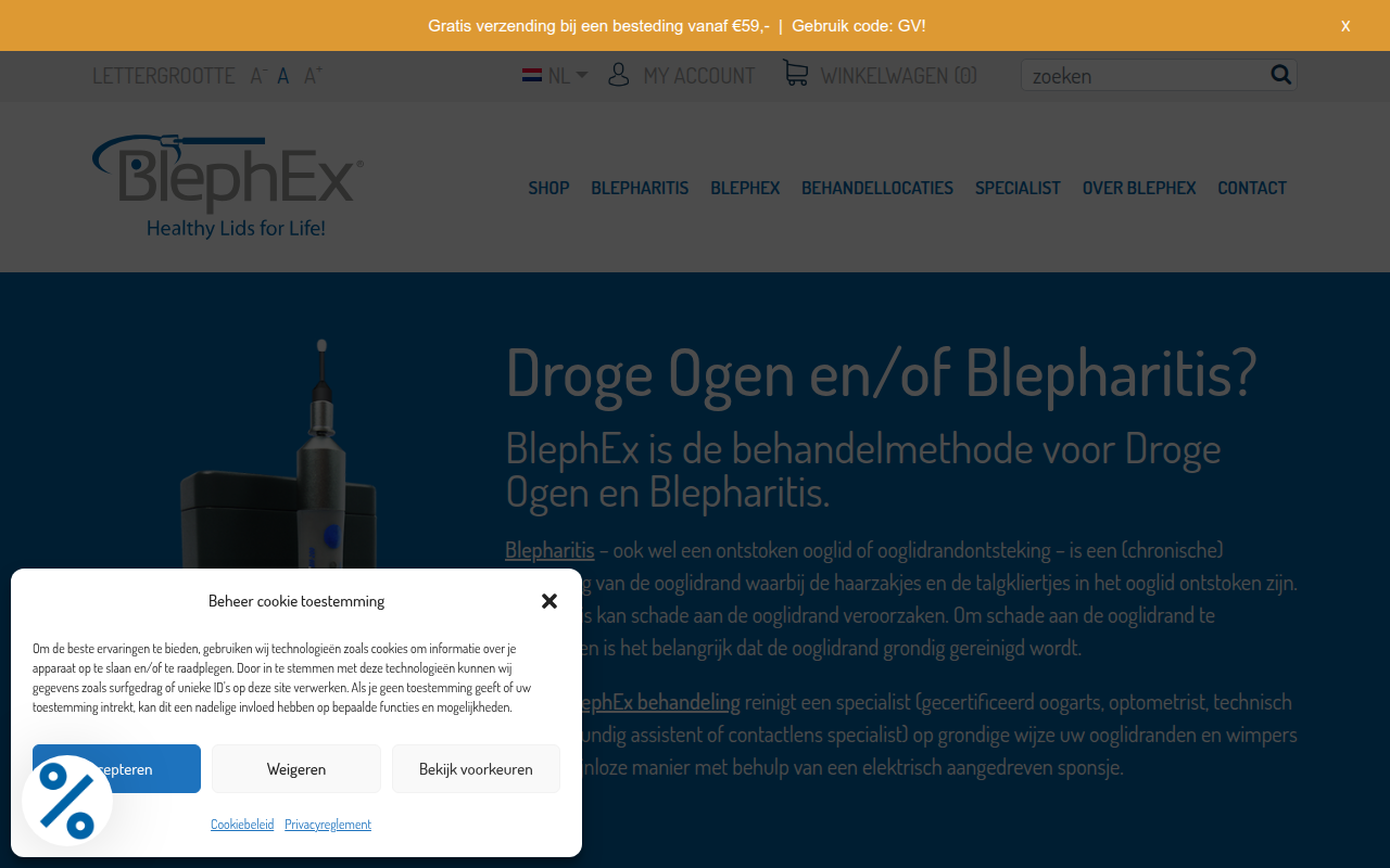 Screenshot van blephex.nl