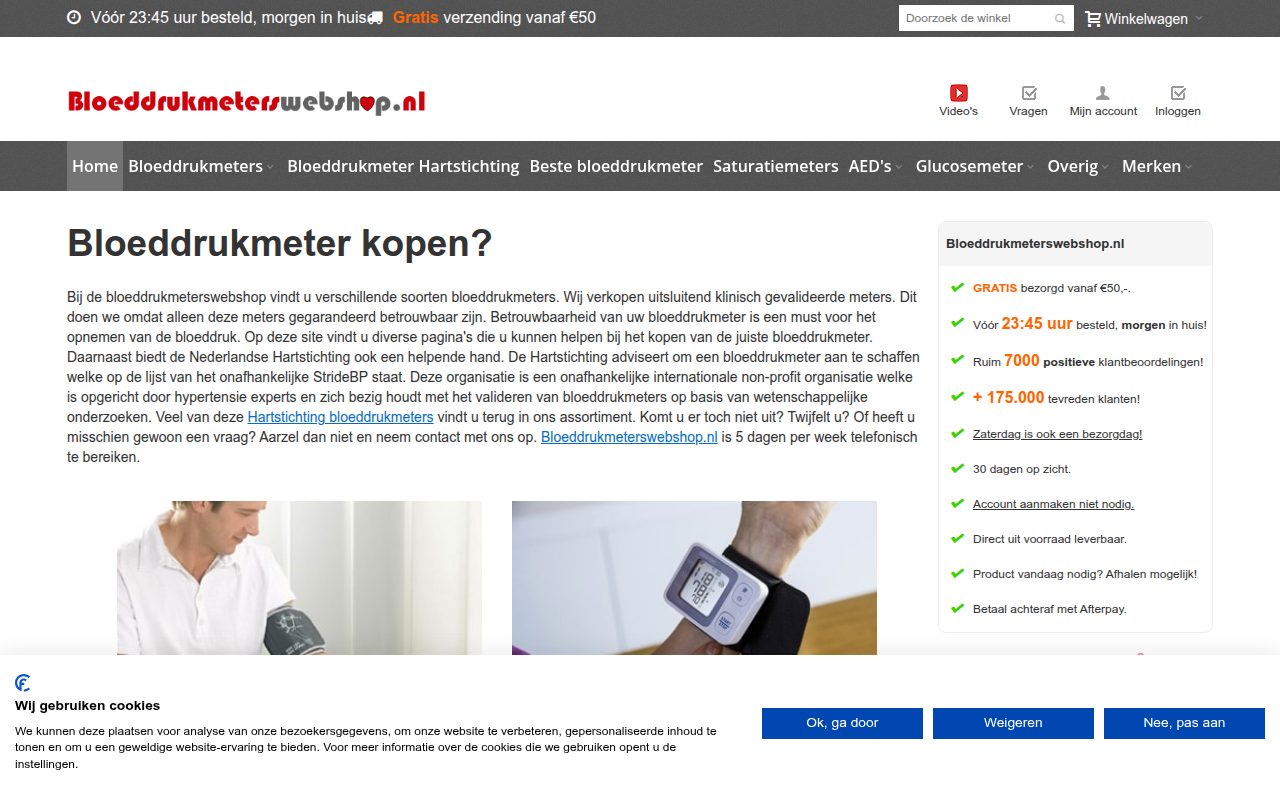 Screenshot van bloeddrukmeterswebshop.nl