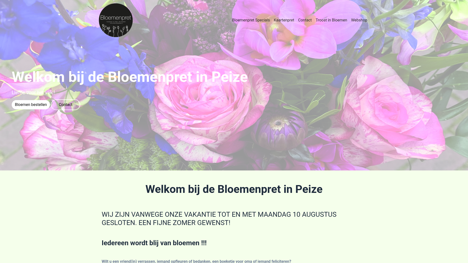 Screenshot van bloemenpretpeize.nl