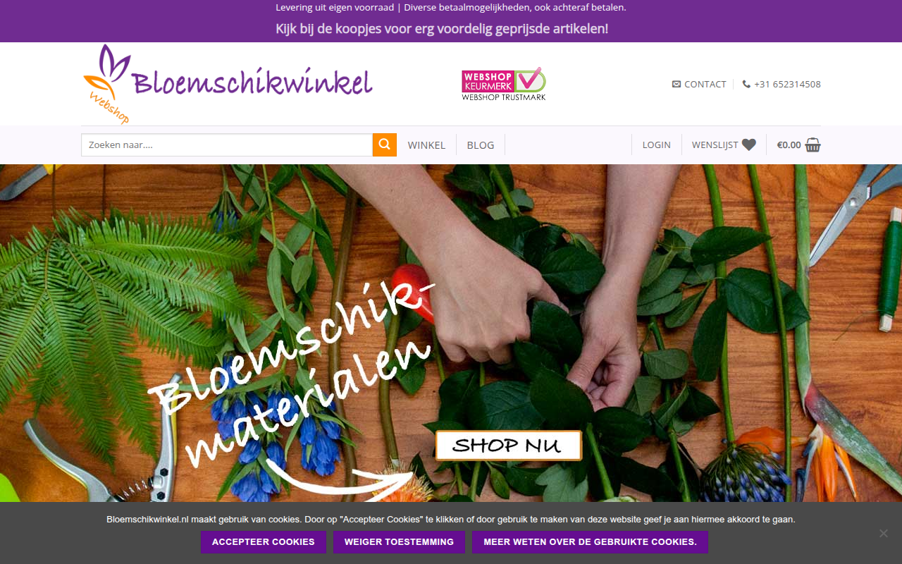 Screenshot van bloemschikwinkel.nl