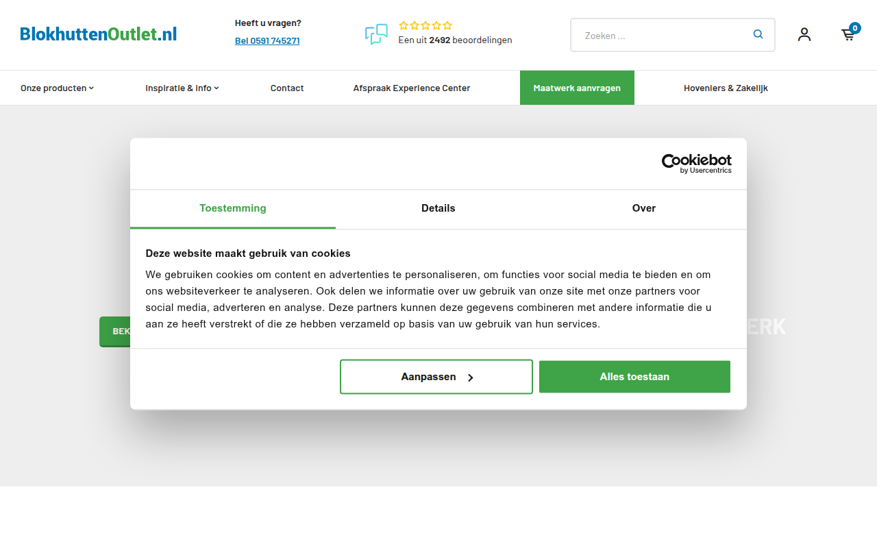 Screenshot van blokhuttenoutlet.nl