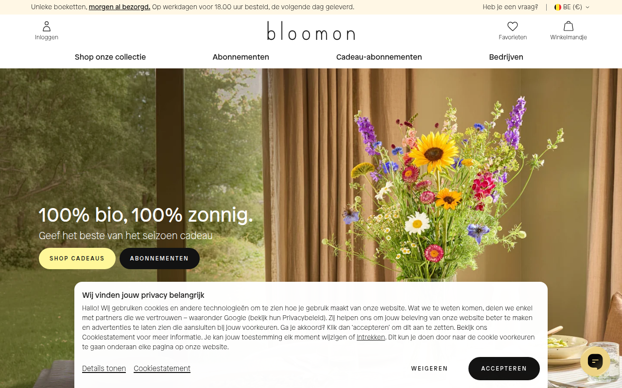 Screenshot van bloomon.be