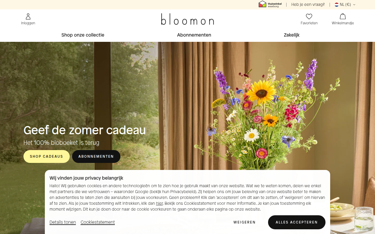 Screenshot van bloomon.nl