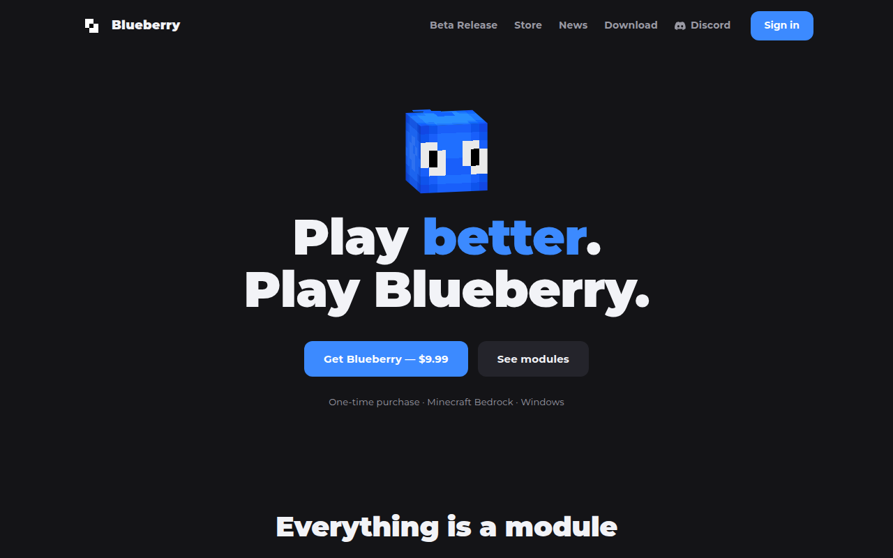 Screenshot van blueberryclient.com