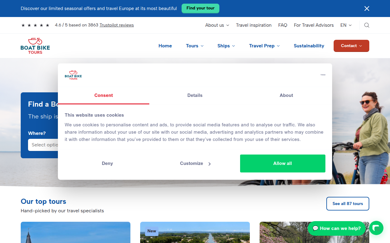 Screenshot van boatbiketours.com