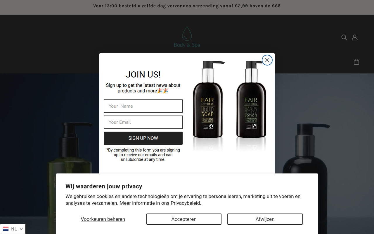 Screenshot van bodyandspa.net