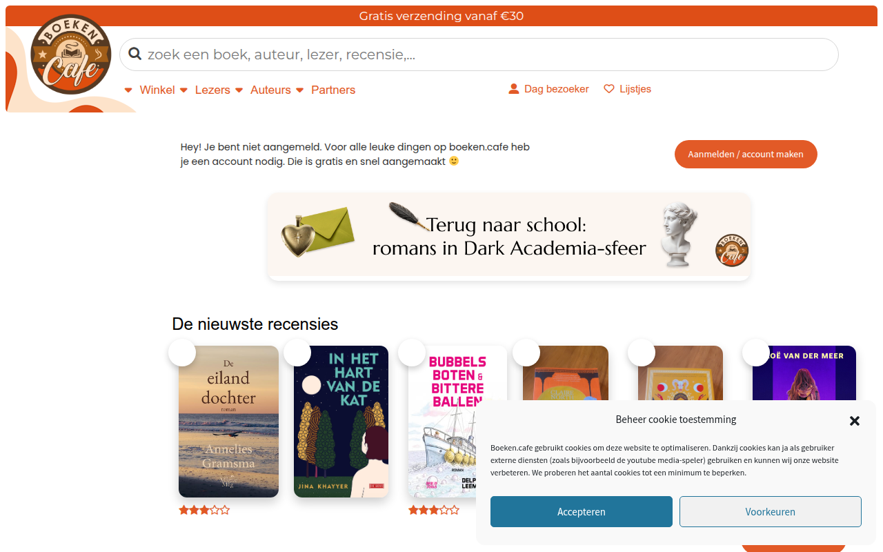 Screenshot van boeken.cafe