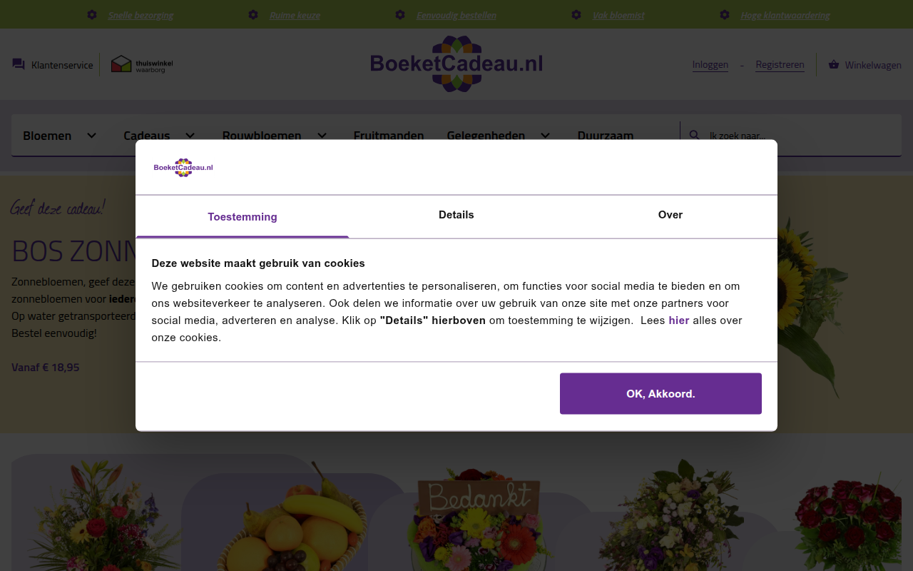 Screenshot van boeketcadeau.nl