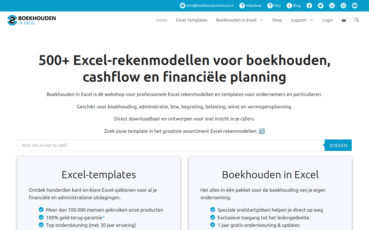 Screenshot van boekhoudeninexcel.nl