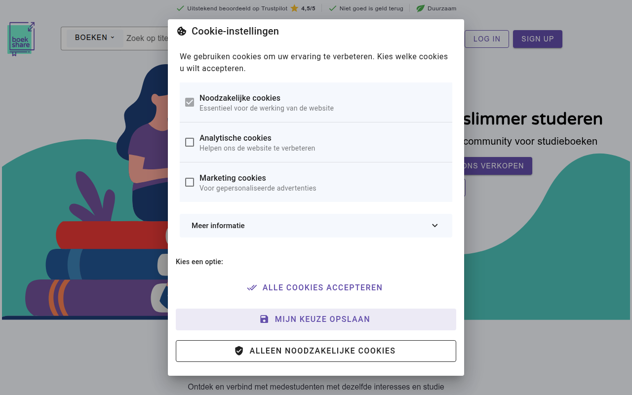 Screenshot van boekshare.nl